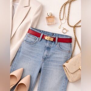 Red Turn-Lock Belt | Gold Hardware | Designer Inspired